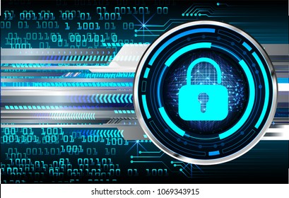 Safety concept, Closed Padlock on digital background, cyber security, Blue abstract hi speed internet technology background illustration. key vector