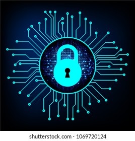 Safety concept, Closed Padlock on digital background, cyber security, Blue abstract hi speed internet technology background illustration. key vector