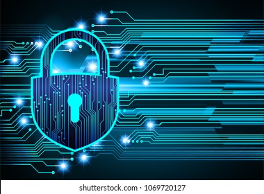 Safety concept, Closed Padlock on digital background, cyber security, Blue abstract hi speed internet technology background illustration. key vector