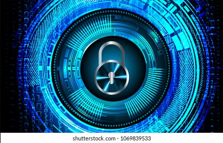 Safety concept, Closed Padlock on digital background, cyber security, Blue abstract hi speed internet technology background illustration. key vector