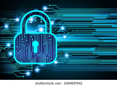 Safety concept, Closed Padlock on digital background, cyber security, Blue abstract hi speed internet technology background illustration. key vector