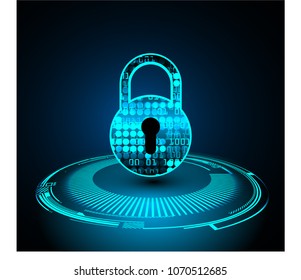 Safety concept, Closed Padlock on digital background, cyber security, Blue abstract hi speed internet technology background illustration. key vector