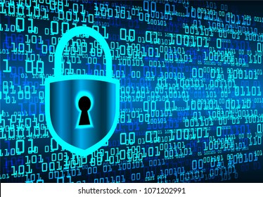 Safety concept, Closed Padlock on digital background, cyber security, Blue abstract hi speed internet technology background illustration. key vector