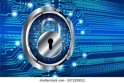 Safety concept, Closed Padlock on digital background, cyber security, Blue abstract hi speed internet technology background illustration. key vector