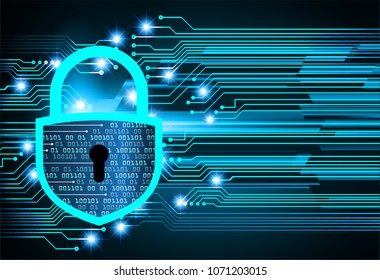 Safety concept, Closed Padlock on digital background, cyber security, Blue abstract hi speed internet technology background illustration. key vector