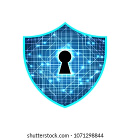 Safety concept, Closed Padlock on digital background, cyber security, Blue abstract hi speed internet technology background illustration. key vector