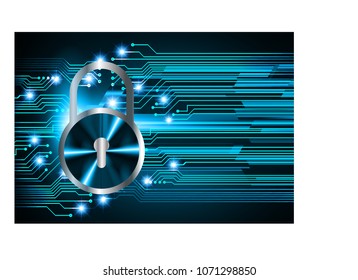Safety concept, Closed Padlock on digital background, cyber security, Blue abstract hi speed internet technology background illustration. key vector