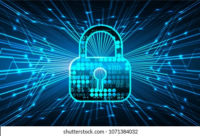 Safety concept, Closed Padlock on digital background, cyber security, Blue abstract hi speed internet technology background illustration. key vector