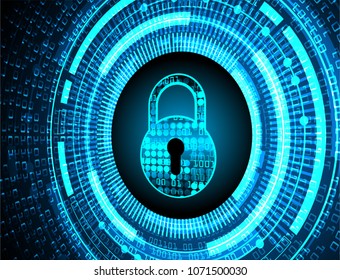Safety concept, Closed Padlock on digital background, cyber security, Blue abstract hi speed internet technology background illustration. key vector