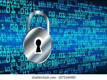 Safety concept, Closed Padlock on digital background, cyber security, Blue abstract hi speed internet technology background illustration. key vector