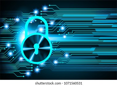 Safety concept, Closed Padlock on digital background, cyber security, Blue abstract hi speed internet technology background illustration. key vector