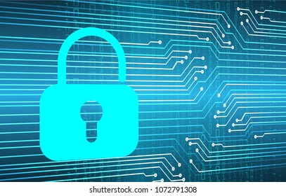 Safety concept, Closed Padlock on digital background, cyber security, Blue abstract hi speed internet technology background illustration. key vector