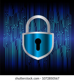 Safety concept, Closed Padlock on digital background, cyber security, Blue abstract hi speed internet technology background illustration. key vector