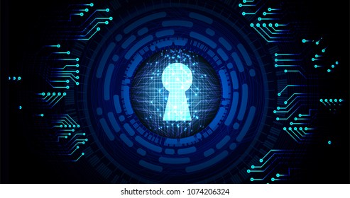Safety concept, Closed Padlock on digital background, cyber security, Blue abstract hi speed internet technology background illustration. key vector
