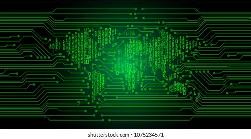 Safety concept, Closed Padlock on digital background, cyber security, green abstract hi speed internet technology background illustration. key vector, world map