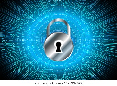 Safety concept, Closed Padlock on digital background, cyber security, Blue abstract hi speed internet technology background illustration. key vector