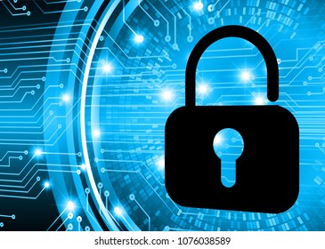 Safety concept, Closed Padlock on digital background, cyber security, Blue abstract hi speed internet technology background illustration. key vector