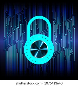 Safety concept, Closed Padlock on digital background, cyber security, Blue abstract hi speed internet technology background illustration. key vector