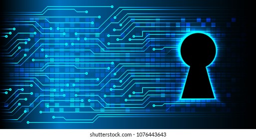 Safety concept, Closed Padlock on digital background, cyber security, Blue abstract hi speed internet technology background illustration. key vector