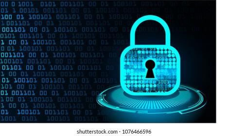Safety concept, Closed Padlock on digital background, cyber security, Blue abstract hi speed internet technology background illustration. key vector