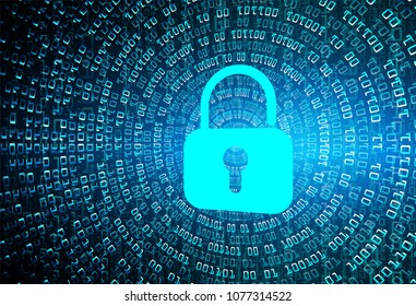 Safety concept, Closed Padlock on digital background, cyber security, Blue abstract hi speed internet technology background illustration. key vector