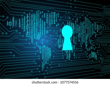 Safety concept, Closed Padlock on digital background, cyber security, Blue abstract hi speed internet technology background illustration. key vector, world map