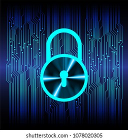 Safety concept, Closed Padlock on digital background, cyber security, Blue abstract hi speed internet technology background illustration. key vector