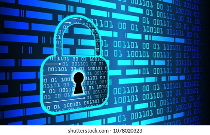 Safety concept, Closed Padlock on digital background, cyber security, Blue abstract hi speed internet technology background illustration. key vector
