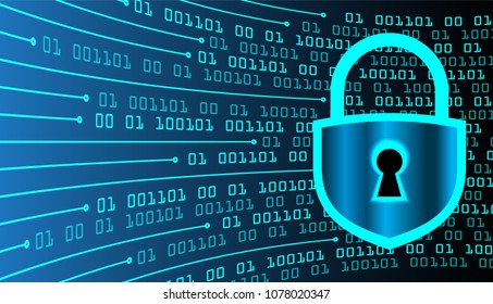 Safety concept, Closed Padlock on digital background, cyber security, Blue abstract hi speed internet technology background illustration. key vector