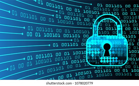 Safety concept, Closed Padlock on digital background, cyber security, Blue abstract hi speed internet technology background illustration. key vector