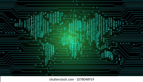 Safety concept, Closed Padlock on digital background, cyber security, Blue abstract hi speed internet technology background illustration. key vector, world map