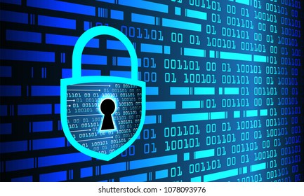 Safety concept, Closed Padlock on digital background, cyber security, Blue abstract hi speed internet technology background illustration. key vector