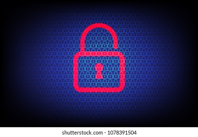 Safety concept, Closed Padlock on digital background, cyber security, Blue abstract hi speed internet technology background illustration. key vector