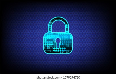 Safety concept, Closed Padlock on digital background, cyber security, Blue abstract hi speed internet technology background illustration. key vector
