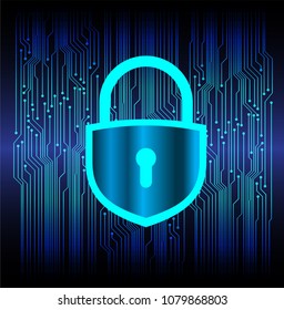 Safety concept, Closed Padlock on digital background, cyber security, Blue abstract hi speed internet technology background illustration. key vector
