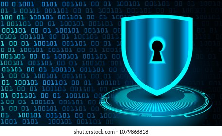 Safety concept, Closed Padlock on digital background, cyber security, Blue abstract hi speed internet technology background illustration. key vector