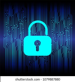 Safety concept, Closed Padlock on digital background, cyber security, Blue abstract hi speed internet technology background illustration. key vector
