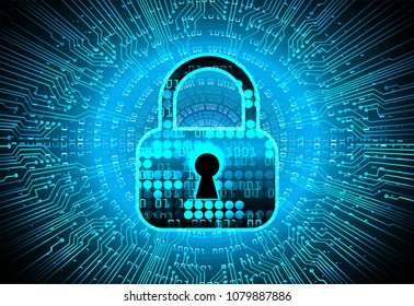 Safety concept, Closed Padlock on digital background, cyber security, Blue abstract hi speed internet technology background illustration. key vector