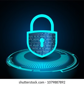Safety concept, Closed Padlock on digital background, cyber security, Blue abstract hi speed internet technology background illustration. key vector