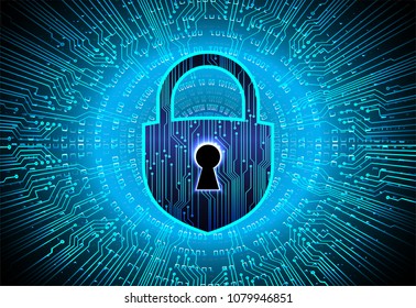 Safety concept, Closed Padlock on digital background, cyber security, Blue abstract hi speed internet technology background illustration. key vector