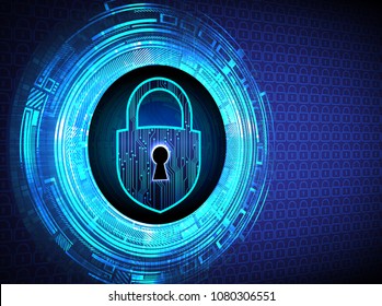Safety concept, Closed Padlock on digital background, cyber security, Blue abstract hi speed internet technology background illustration. key vector
