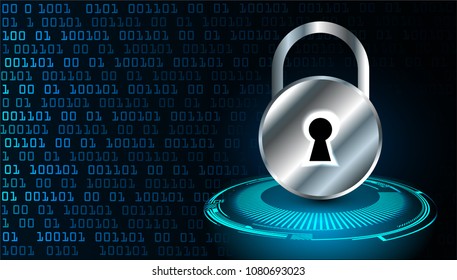Safety concept, Closed Padlock on digital background, cyber security, Blue abstract hi speed internet technology background illustration. key vector