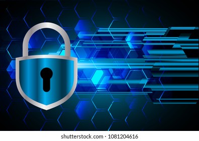 Safety concept, Closed Padlock on digital background, cyber security, Blue abstract hi speed internet technology background illustration. key vector