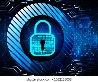 Safety concept, Closed Padlock on digital background, cyber security, Blue abstract hi speed internet technology background illustration. key vector