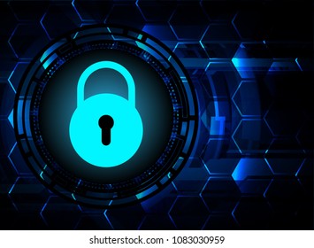 Safety concept, Closed Padlock on digital background, cyber security, Blue abstract hi speed internet technology background illustration. key vector