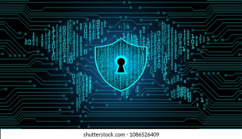 Sicherheitskonzept, Geschlossenes Padlock auf digitalem Hintergrund, Cybersicherheit, Blue abstrakte Hi-Speed-Internet-Hintergrundgrafik. Schlüsselvektor