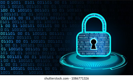 Safety concept, Closed Padlock on digital background, cyber security, Blue abstract hi speed internet technology background illustration. key vector