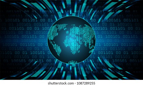 Safety concept, Closed Padlock on digital background, cyber security, Blue abstract hi speed internet technology background illustration. key vector, world map
