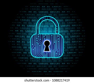 Safety concept, Closed Padlock on digital background, cyber security, Blue abstract hi speed internet technology background illustration. key vector