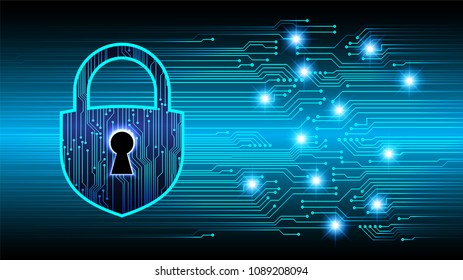 Safety concept, Closed Padlock on digital background, cyber security, Blue abstract hi speed internet technology background illustration. key vector
